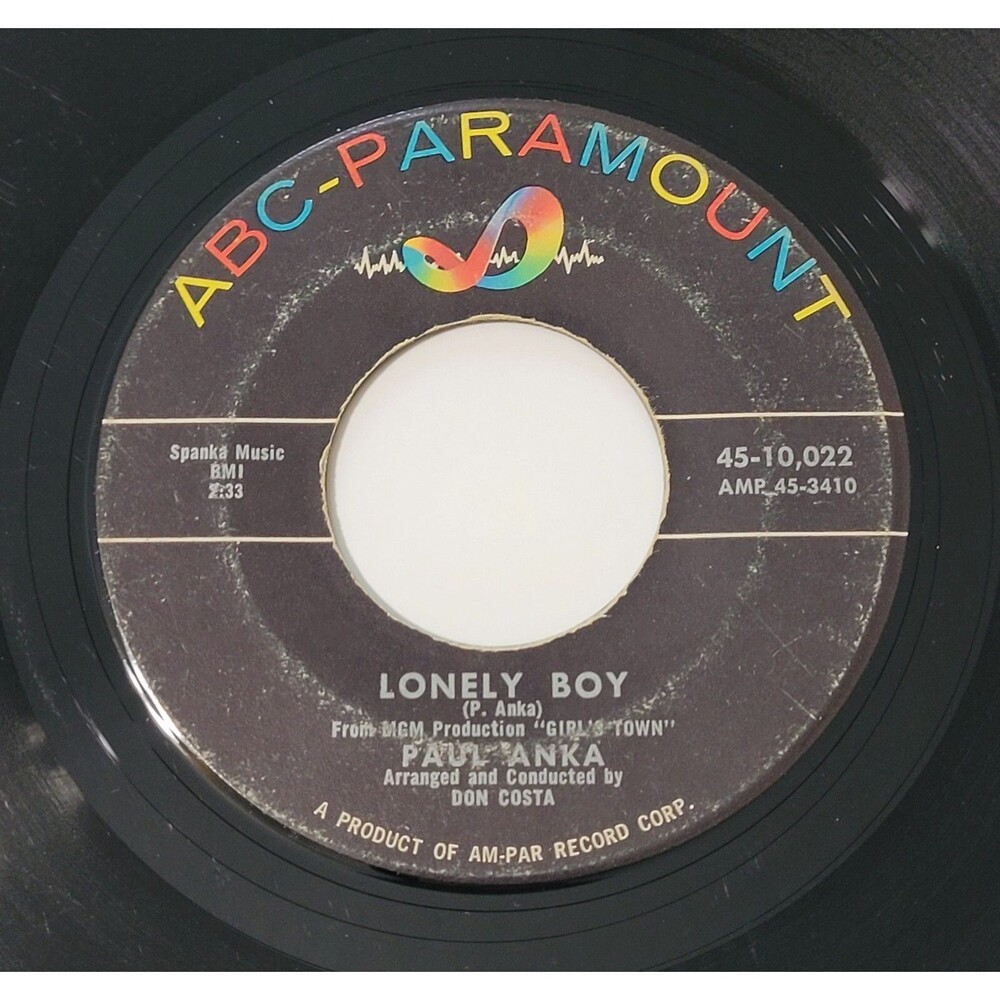 Paul Anka 45 RPM Lonely Boy / Your Love - ABC Paramount VG Rock '59